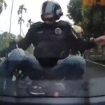 [動画0:25]減速したはずのバイク、突然前の車に突っ込む