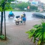[動画0:40]道路に出てきた車にバイクが衝突・・・！見事にルーフに乗る