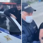 [動画0:45] 交通警察官、逃げた男の頭を誤って撃っちゃう