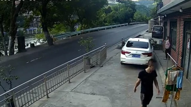 [動画0:30] 玄関先の老人、突っ込んできた車に潰される
