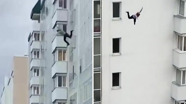 [動画0:59] ロシア人「お、飛び降り？撮影したろ！」