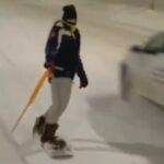[動画0:25] ロシア人スノーボーダー、車道を滑走した結果