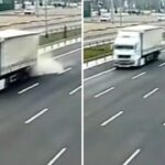 [動画0:38] 高速道路を猛スピードで走行、トラックに突っ込み燃え尽きる