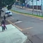 [動画1:13] 犬を轢いたライダーさん、頭から建物に突っ込んでしまう