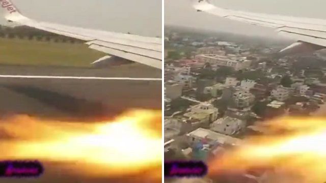 [動画0:39] 怖すぎる！離陸しようとする機体のエンジンから出火