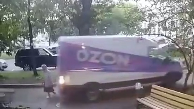 [動画0:15] 高齢女性、バックしてきたバンに倒されて轢かれる
