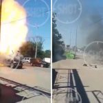 [動画0:35] ピックアップトラックから出火、撮影していたら大爆発が起きる