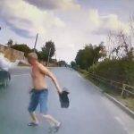[動画0:23] 横断歩道で追い抜き、歩行者の男性が飛んでいく