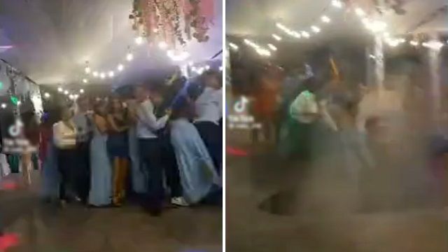 [動画0:17] 恐怖！ダンスパーティーで床が抜け卒業生が落下