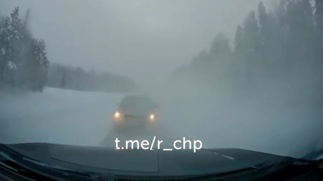 [動画0:09] 視界の悪い雪道、突然目の前に対向車