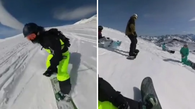 [動画0:38] バックカントリーのスノーボーダーさん、消える